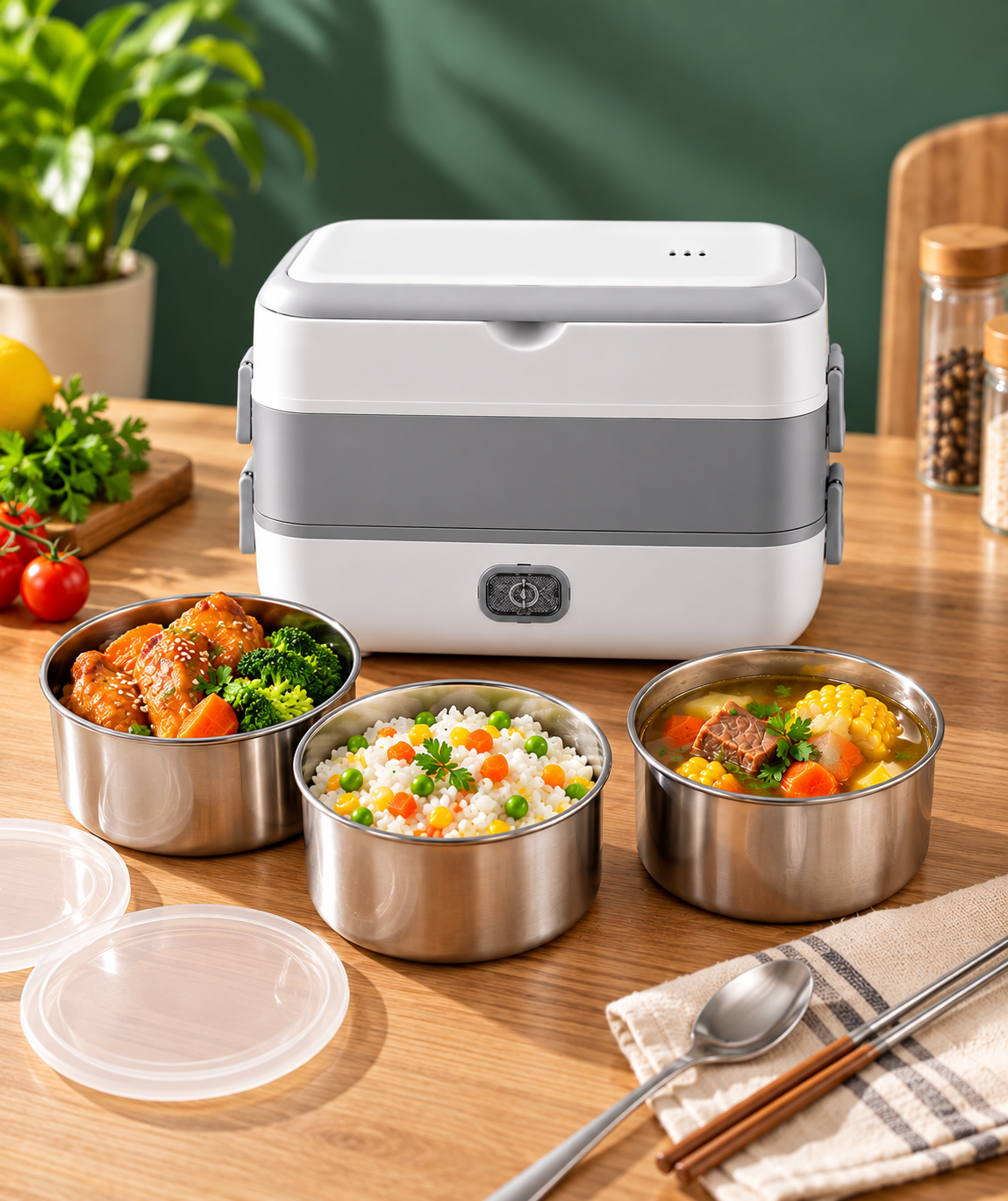 Lunch Box مع عدة أواني ستانلس